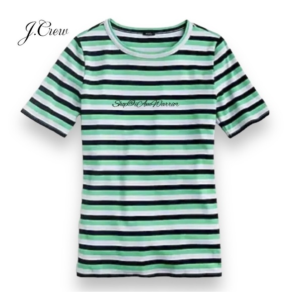 J.Crew short stretch cotton green stripe perfect t-shirt *shop@iamwarrior - Picture 2 of 8